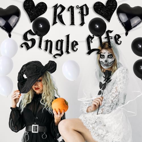 Gothic Bachelorette Party Decorations Set - Black Glitter Banner & Balloons