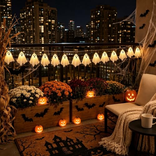 Halloween Ghost Light Garland - Spooky 9.8Ft LED Decor with 18 Glowing Ghosts