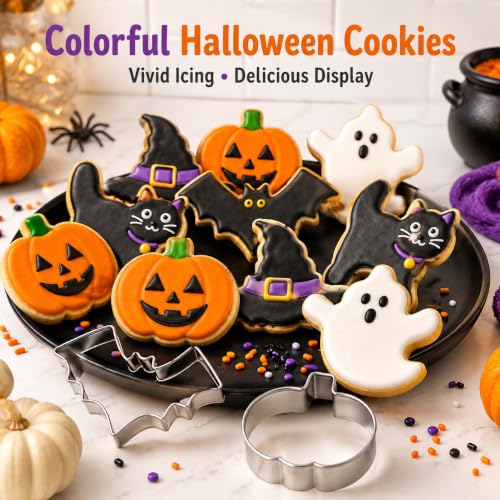 Halloween Cookie Cutter Set - 5 Shapes Pumpkin Bat Ghost Witches Hat - Stainless Steel