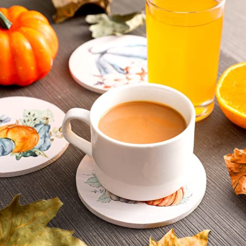 Fall Pumpkin Coasters Set - Ceramic and Cork for Drinks, Harvest Decor