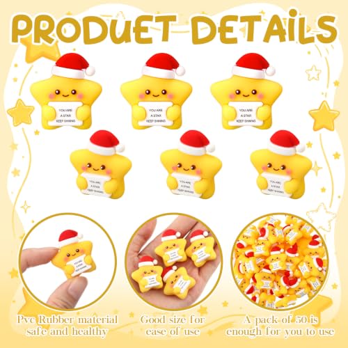 50 Pcs Xmas Star Inspirational Rubber Figures - Holiday Motivational Gifts