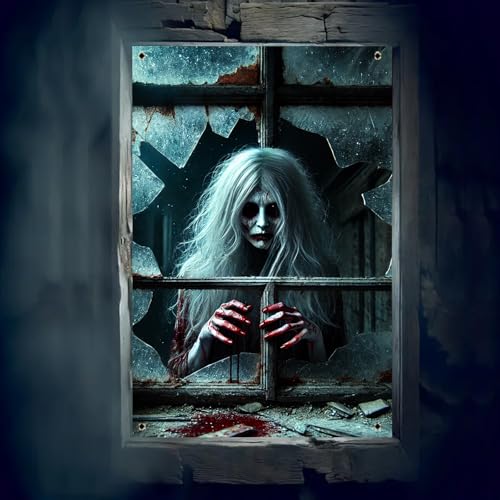 Halloween Neon Witch Window Cover 31x47 Inch Polyester Decor