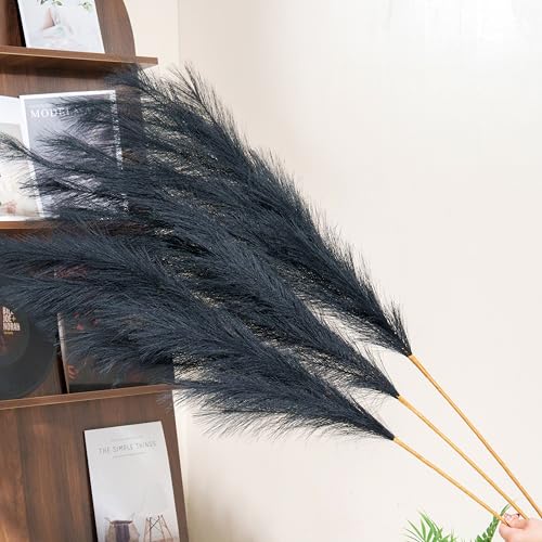 8pcs Faux Black Pampas Grass Stems - 55 Inches Tall, Ultra-Fluffy, No Assembly