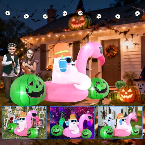 Inflatable Ghost Flamingo Halloween & Summer Outdoor Decoration with LED Lights