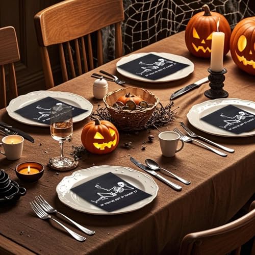 Halloween Skeleton Cocktail Napkins - 50 Pack 3-Ply Disposable Party Tableware