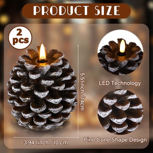 2-Pack LED Pine Cone Flameless Candles - Battery Operated Holiday Decor