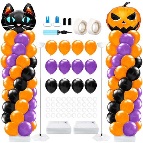 Purple Cat Pumpkin Halloween Balloon Column Stand Kit - 34 Inch