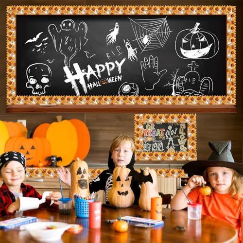 Halloween Bulletin Board Border Spooky Pumpkin Ghost 72ft - Black+Orange