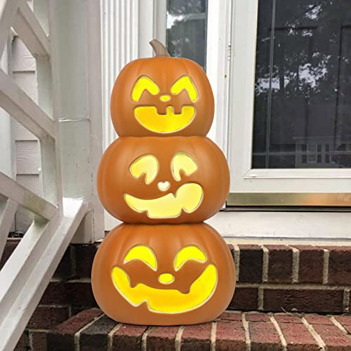 17-Inch Halloween Pumpkin Lantern - 3-Tier Lighted Waterproof Decor with Safety Fuses