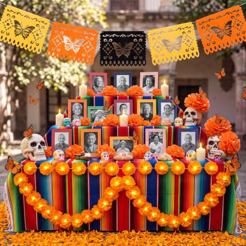 Day of the Dead Altar Decorations Set with LED Garlands & Butterfly - Variation Butterfly