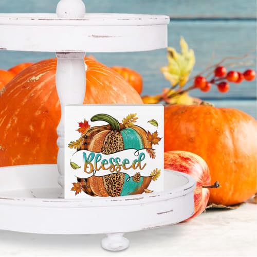 Blessed Pumpkin Wooden Box Sign - Fall Decor Religious Harvest Rustic Home & Office