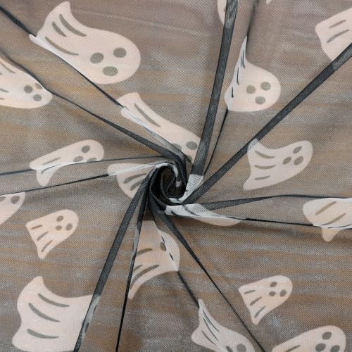 Ghost Halloween Tablecloth 60x120 Inch Black Ghost Tulle Cover - Rectangular