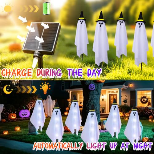 Halloween Ghost String Lights 23FT 8-Mode Solar Outdoor Decor - Variation 6