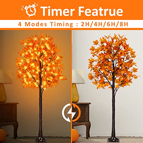 6ft Prelit Fall Maple Tree with 130 LED Lights, Dimmable & Flashing Modes - Indoor Outdoor Thanksgiving Decor
