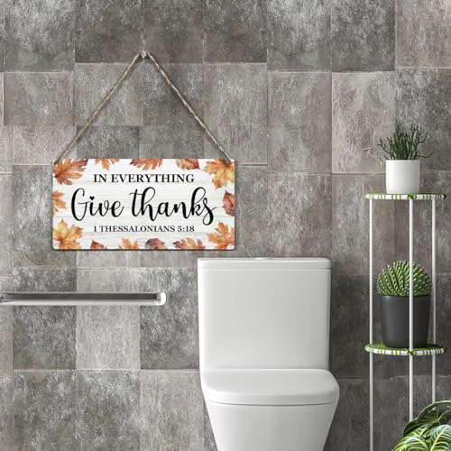 Thanksgiving Wall Art Plaque - In Everything Give Thanks Wooden Decor 12 x 6 Inch