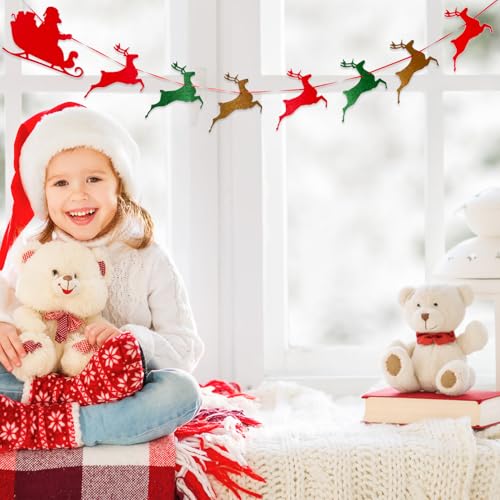 Christmas Banner Santa Sleigh and Reindeer Felt Garland Indoor Holiday Decorations