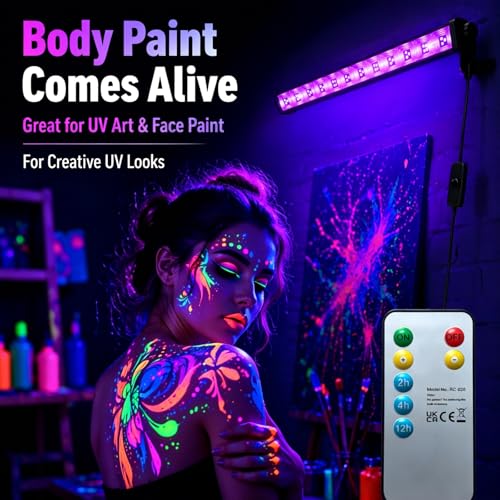 45W LED Black Light Bar with Remote Control - 4 Pack Dimmable & Timer, Fluorescent Party Lighting