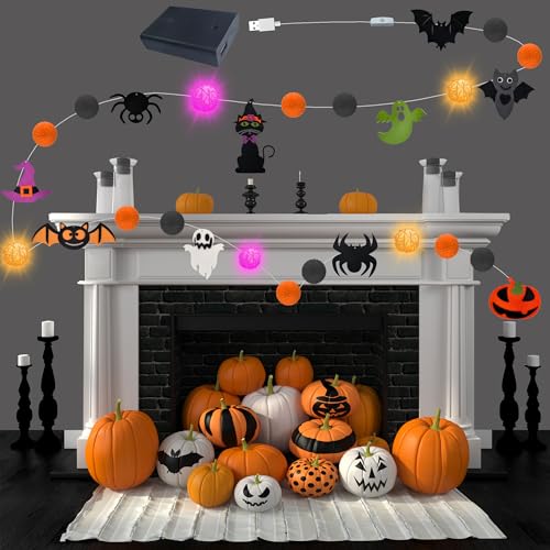 Halloween LED String Lights Banner with Felt Ornaments - Indoor Decor