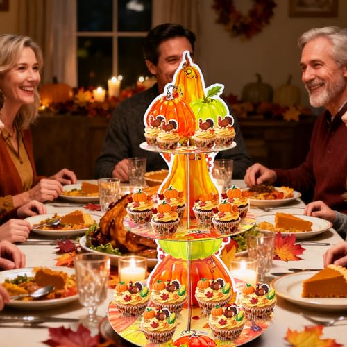 Orange 3-Tier Pumpkin Cupcake Stand - Autumn Harvest Dessert Display for Fall Parties