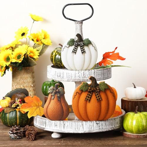 Fall Pumpkin Decorations Wooden Pumpkin Set - Orange, 3 Pieces, Rustic Home Decor