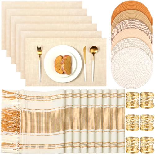 Gold Table Runner & Napkin Ring Set - 19 Piece Dining Accessories