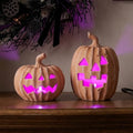 Orange Terracotta Jack-o’-Lantern LED Halloween Pumpkin Decor Set of 2