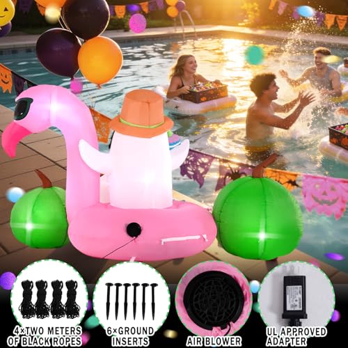 6FT Elf Flamingo Swimming Ring with LED Lights - Outdoor Inflatable Decoration