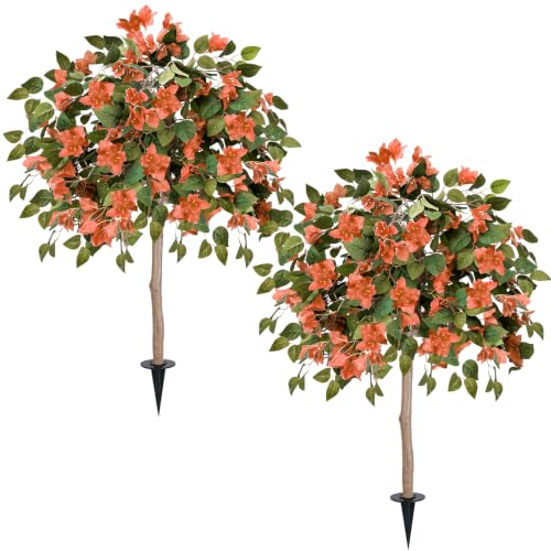 Orange 4FT Artificial Bougainvillea Tree with Ground Spike - Fall Outdoor Decor