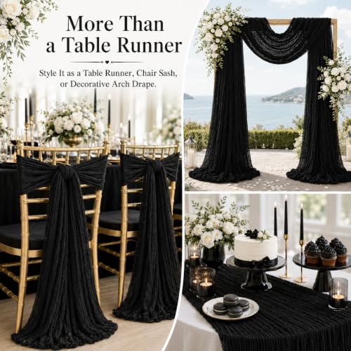 Black Cheesecloth Table Runner 17 x 108 Inches - 24 Pack - Gauze Fabric for Events & Decor