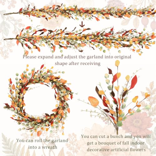 6FT Autumn Eucalyptus Leaves Garland Fall Decor for Thanksgiving & Halloween