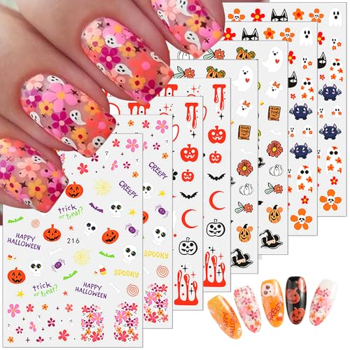 Halloween Nail Art Stickers 18 Sheets 3D Glitter Ghost Pumpkin Spider Web