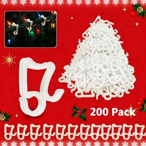 Christmas Light Clips Hooks 200 Pack - Universal Outdoor String Light Holders
