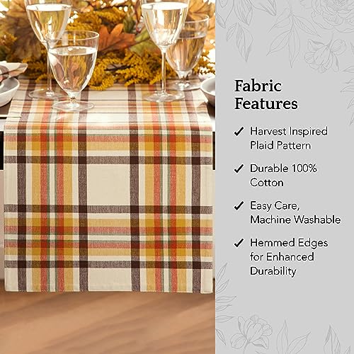 Woven Plaid Table Runner - Fall Harvest Cotton Decor, 13x70 Inches