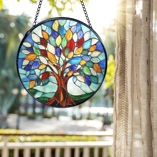 Tree of Life Sun Catcher - Stained Glass Window Hanging, Indoor Wall Decor, 7.9in - Variation of Tree