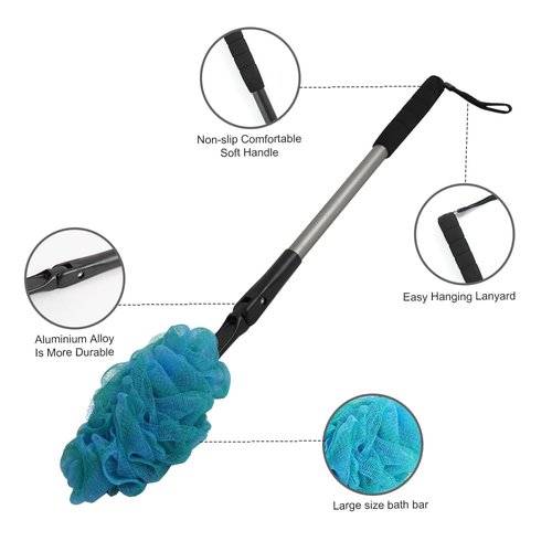 EASACE Back Scrubber for Shower Loofah with Long Handle, Adjustable Head with 1 Replacement Soft Loofa,Scrubber Sponge and Brush for Body,23″Loofah on a Stick for Men Women Bathing Accessories