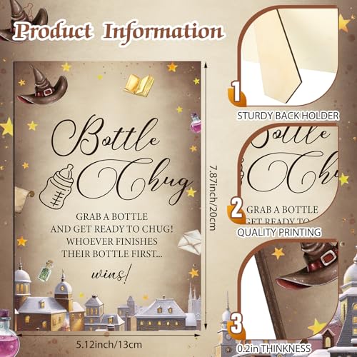 Magical Wizard Baby Shower Game Set with Wooden Sign & 12 Baby Bottles - Dark Color Variation