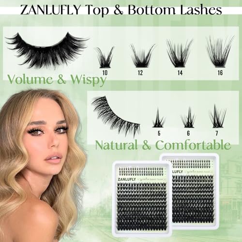 B-Wispy with Bottom Lashes Eyelash Clusters Set - Natural D-Curl 10-16mm, Reusable DIY Eyelash Extensions
