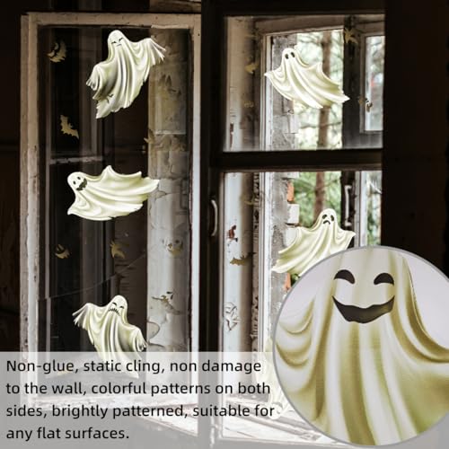 Halloween Window Clings Set - Ghost and Bat Stickers for Glass Decor - Reusable & Waterproof
