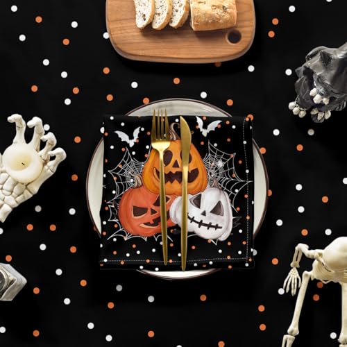 Halloween Tablecloth 70x70 Inch Round Jack-O-Lantern Ghost Cat Black Orange