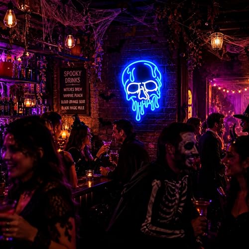 Skull Neon Sign LED Wall Decor - Blue Neon Lights for Party & Room