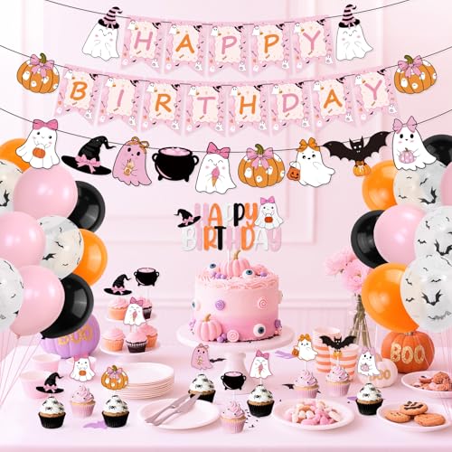 Halloween Birthday Decorations Kit with Banners, Balloons & Cake Toppers