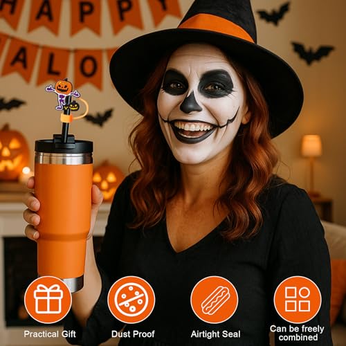 Halloween Straw Toppers Bulk Set - 72 Pcs for 30/40oz Tumblers - Spooky Designs