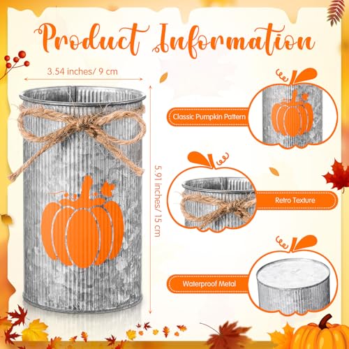 Thanksgiving Fall Pumpkin Vase Set - Rustic Metal Centerpieces, 3 Pieces, Iron Color
