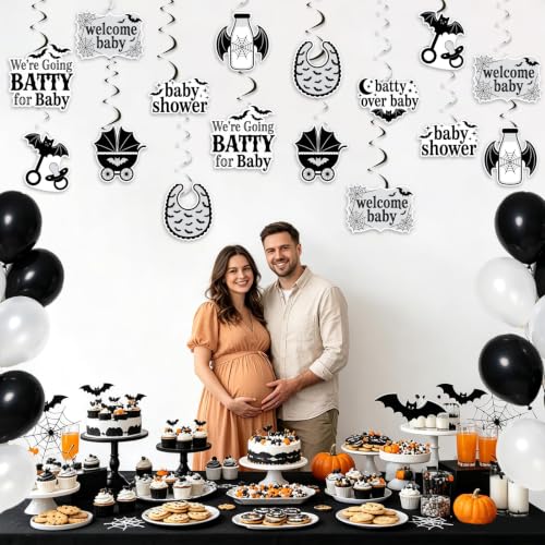 Halloween Baby Shower Decorations Bat Theme Hanging Swirls Purple Black Set