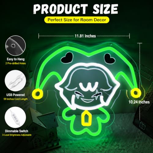 Green Harlequin Circus Neon Sign Wall Decor - 11.8x10.2 Inches with Dimmable LED USB Light