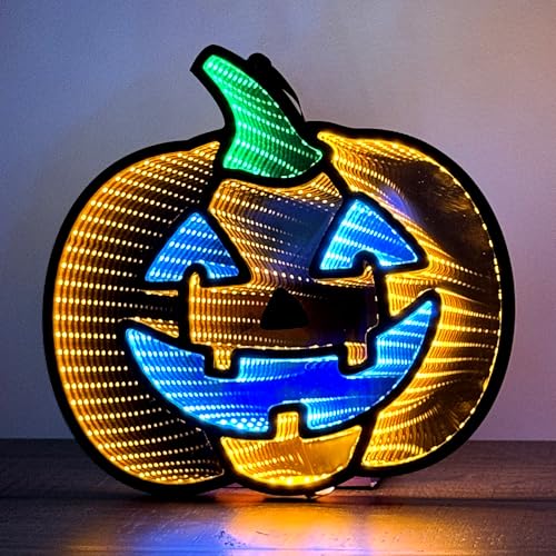 Halloween Jack O Lantern Infinity Mirror Light - 12x12 Indoor Decor with USB Power