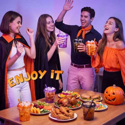 Halloween 15-Piece 32oz Drink Buckets Set with Lids Straws Handles - Spooky Bulk Party Supplies