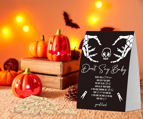 Halloween Don't Say Baby Clothespin Game Set with Sign and 50 Wooden Clothespins