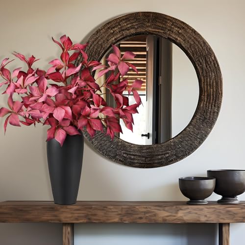 Artificial Autumn Eucalyptus Leaves Stem - Fall Decor, 33 Inches, Dark Red (Set of 3)