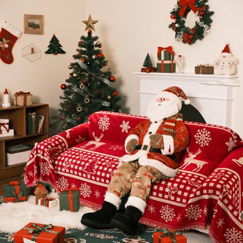 Reversible Christmas Sofa Cover for 2-3 Cushion Couch - Red Deer 71x102 Inches
